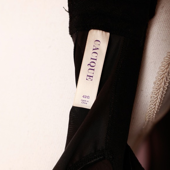 CACIQUE black lace bra 42G lightly lined full coverage plus size - Picture 2 of 6